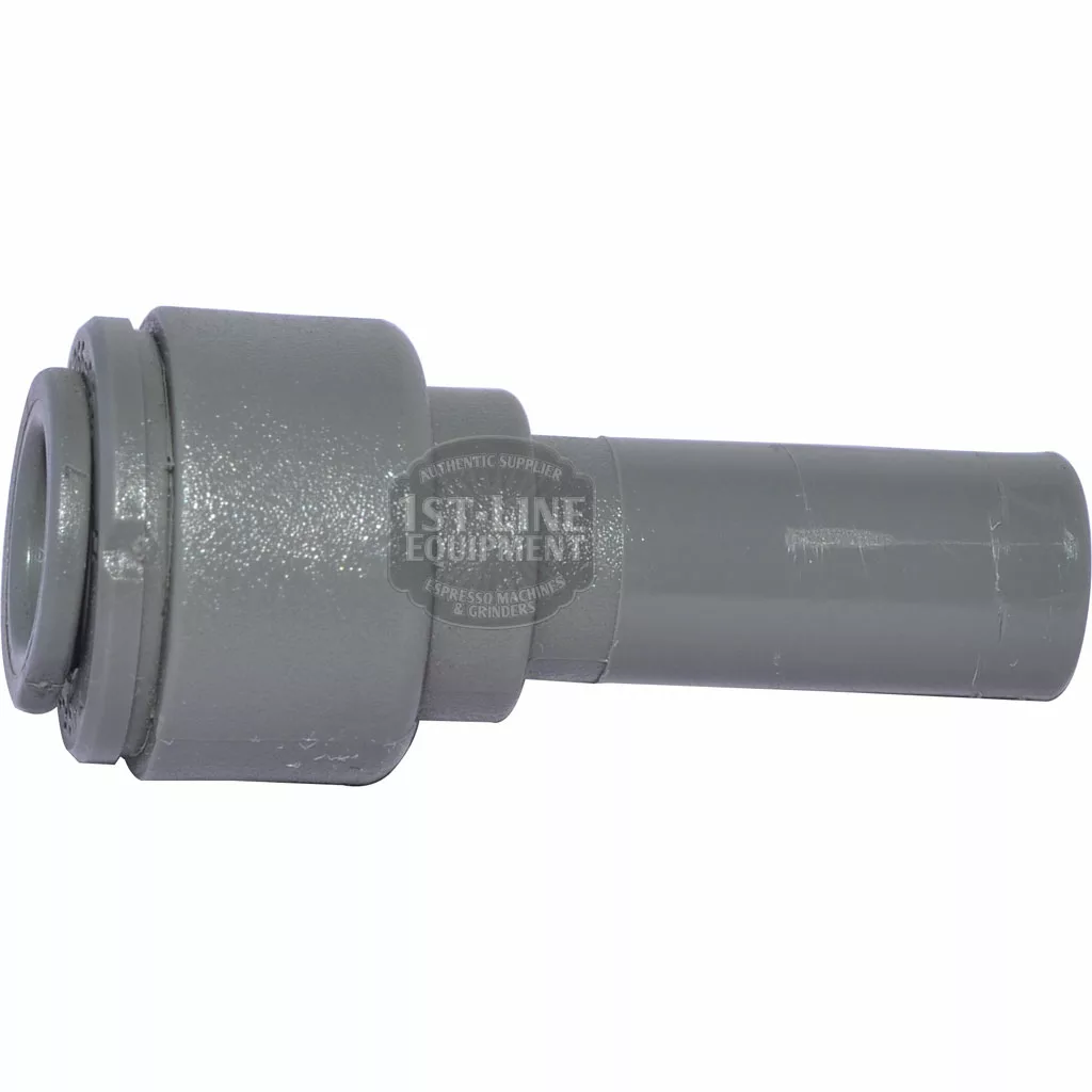 The Ascaso V.7186 3/8 Expander is a gray plastic pipe connector with a matte finish, featuring a cylindrical design that widens at one end and narrows at the other for an industrial look. © 2025 1st-line.com