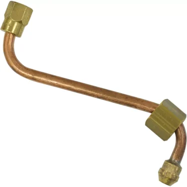 The Bezzera 5162297LL Steam Valve Pipe is a bent copper pipe with brass hex fittings, used in plumbing, refrigeration connections, or as a steam valve pipe in coffee machines. © 2025 1st-line.com