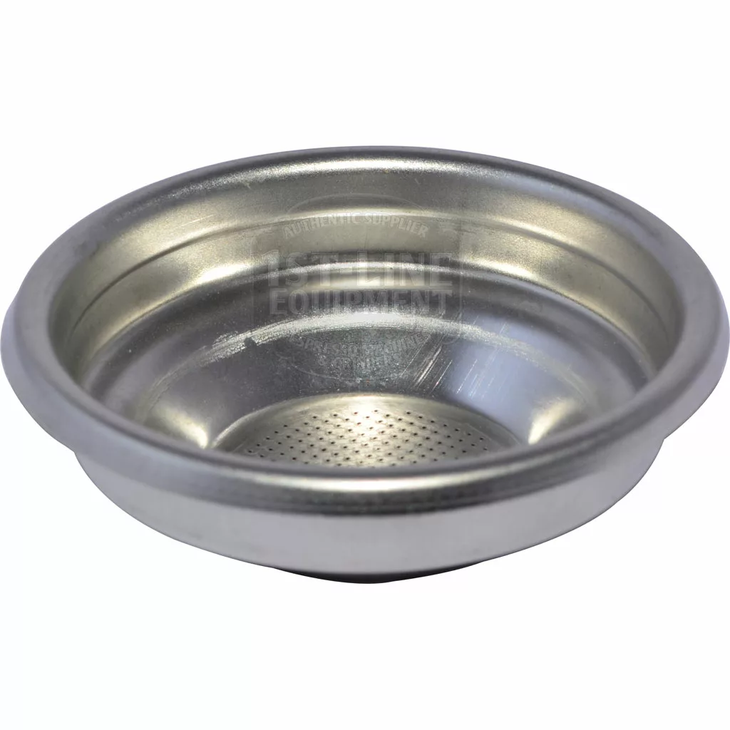 The Bezzera 5471020.01 58mm 1-Cup Filter Basket features a perforated metal bottom and holds ground coffee for rich, single servings in espresso machines—ideal as a replacement or upgrade filter basket. © 2025 1st-line.com