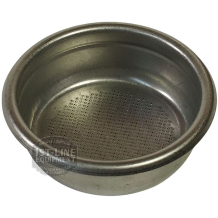 The Bezzera 5471021.01 58mm 2-Cup Filter Basket w/ Run Channel is a stainless steel basket with a perforated bottom, ideal for holding coffee grounds in your espresso machine and designed to brew two cups at once. © 2025 1st-line.com