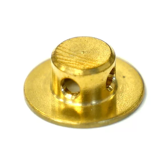 The Bezzera 7479945 Jet Breaker Bushing is a small, round brass part with a flat base, cylindrical center, two side holes, and a polished surface designed for perfect fit in Bezzera machines. © 2025 1st-line.com