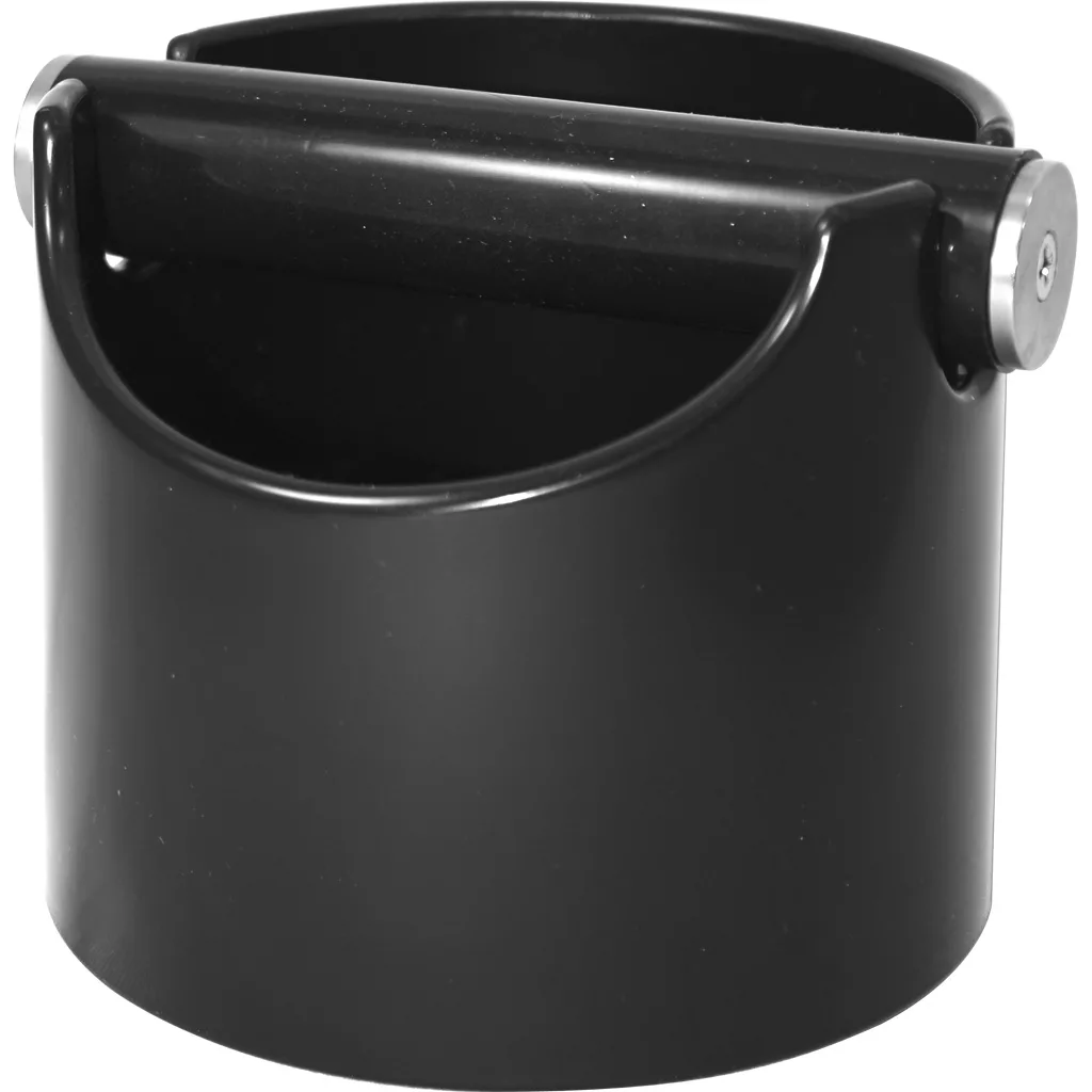 The DISCONTINUED Concept Art Basic Knock Box is a black cylindrical container with a horizontal bar for knocking out used coffee grounds, blending practical function with minimalist style. © 2025 1st-line.com