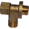 The ECM C229900740 Grouting Connection Pipe is a brass T-shaped fitting with one female thread, one male thread, and a perpendicular male threaded outlet to connect three pipes at right angles. © 2025 1st-line.com