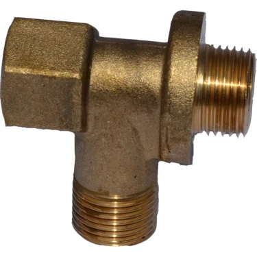 The ECM C229900740 Grouting Connection Pipe is a brass T-shaped fitting with one female thread, one male thread, and a perpendicular male threaded outlet to connect three pipes at right angles. © 2025 1st-line.com