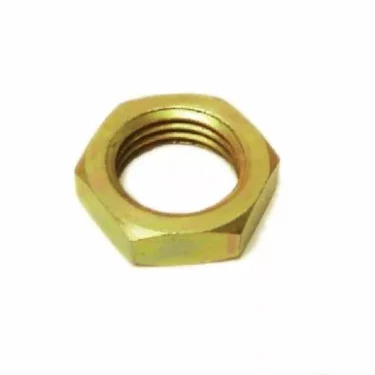 The Elektra 00032014 Heating Element Nut is a gold-colored, hexagonal metal nut with internal threading for securing heating elements in Elektra appliances, displayed on a white background. © 2025 1st-line.com