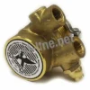 The Elektra 00096035 100 Liter Rotary Vane Pump is a brass valve component with multiple threaded ports and a round label, designed for espresso coffee machines and supporting up to 100 liters. © 2025 1st-line.com