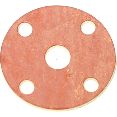 The Elektra 00098035 Gasket - Grouphead to Boiler 96 is a round, flat, reddish-brown gasket with one large center hole and four smaller holes near the edge—ideal for Grouphead to Boiler connections. © 2025 1st-line.com