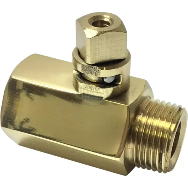 The Elektra 00150019 Brass Steam Valve is a right-angle, hexagonal valve with a male threaded end and a top adjustable screw for flow control. © 2025 1st-line.com