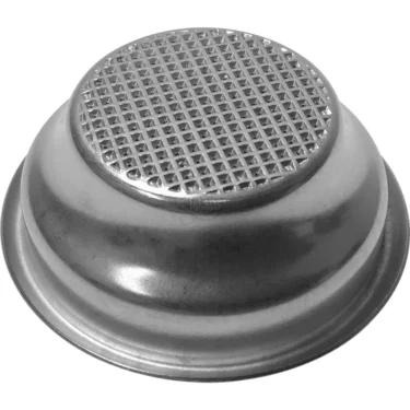 The Elektra 00164035 49mm 1-Cup Filter Basket features a metal, flat, grid-patterned perforated bottom with curved sides for holding coffee grounds in espresso machines. © 2025 1st-line.com