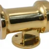 The Elektra 00167019 Brass Grouphead is a shiny brass T-shaped pipe fitting with a round base and three openings, designed for mounting and connecting pipes at right angles; ideal as a grouphead component. © 2025 1st-line.com