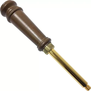 The Elektra 00176038 Wood/Brass Lever Assembly features a dark wooden grip and gold-colored brass shaft, ideal for tasks like leathercraft, woodworking, or engraving. © 2025 1st-line.com