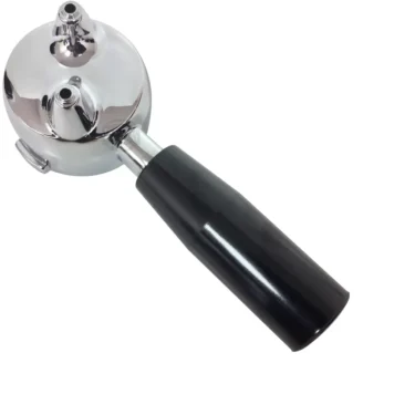 The Elektra 00187039 Bakelite / Chrome Portafilter Assembly with a black handle is displayed on a white background. © 2025 1st-line.com