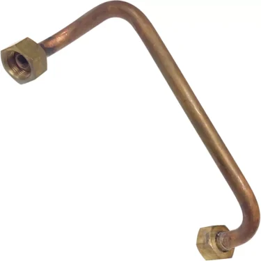 The Elektra 00243035 Pipe From Lower Heat Exchanger To Right Group features hexagonal nuts on both ends and is designed for plumbing or heat exchanger connections, shown against a white background. © 2025 1st-line.com