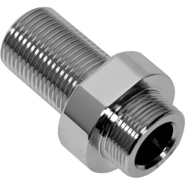The Elektra 00954021 Valve Base is a chrome metal fitting with external threads on both ends and a hex section for tightening, used in steam or water valve assemblies on Elektra commercial models. © 2025 1st-line.com