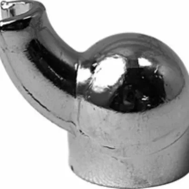 The Elektra 01308021 Single Spout features a shiny, metallic, dome-shaped design with a short, curved spout on one side. Its smooth, reflective chrome finish gives it a sleek, Elektra-inspired appearance. © 2025 1st-line.com