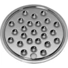 The Elektra 01354021 Chrome Drip Tray Plate w/ extra hole features a round, shiny design with evenly spaced holes in concentric circles, combining functionality and style against a white background. © 2025 1st-line.com