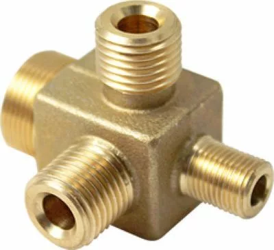 The Elektra 01451014 Manifold Fitting is a brass four-way threaded connector for water entry assembly, compatible with most Elektra commercial models—ideal for plumbing and fluid systems. © 2025 1st-line.com