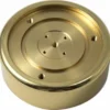 The Elektra 02151019 Brass Grouphead Bell is a gold-colored, polished metal disc with raised concentric design and symmetrically spaced holes—perfect as a replacement component for Elektra espresso machines. © 2025 1st-line.com