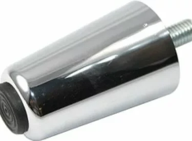 The Elektra 02154035 Chromed Foot/Leg is a shiny cylindrical metal door stop with a black rubber tip and threaded mounting screw. © 2025 1st-line.com