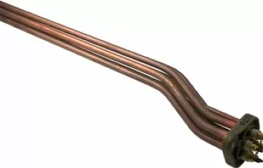 The Elektra 02160035 Heating Element for Modern/Gold 3 Group (220-400V/5000W) features three slightly bent parallel rods on a metal base with electrical terminals for easy connection. © 2025 1st-line.com