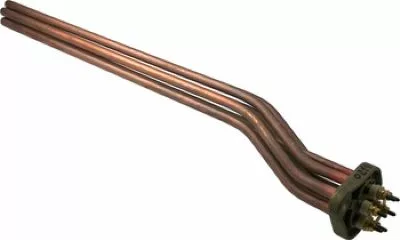 The Elektra 02160035 Heating Element for Modern/Gold 3 Group (220-400V/5000W) features three slightly bent parallel rods on a metal base with electrical terminals for easy connection. © 2025 1st-line.com