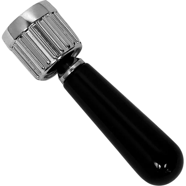 The Elektra 02258039 Lever Assembly for Steam/Water Valve Assembly features a shiny silver, ribbed metal top and a smooth, rounded black handle, displayed against a plain white background. © 2025 1st-line.com