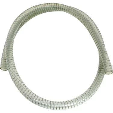 The Elektra 02371035 Drain Water Tube for Belle Epoque is a transparent, flexible plastic hose with visible spiral reinforcement, shown in a loose circular shape on a white background. © 2025 1st-line.com