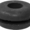 The Elektra 02955057 Rubber Bush is a black rubber grommet with a central hole and an outer groove, commonly used to protect or insulate wires passing through metal panels. © 2025 1st-line.com