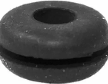 The Elektra 02955057 Rubber Bush is a black rubber grommet with a central hole and an outer groove, commonly used to protect or insulate wires passing through metal panels. © 2025 1st-line.com