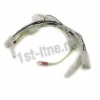 The Elektra 02962034 Wiring Cable Harness Assembly, with black, white, and green wires plus assorted connectors and terminals, is shown arranged in a loose loop on a white background. © 2025 1st-line.com