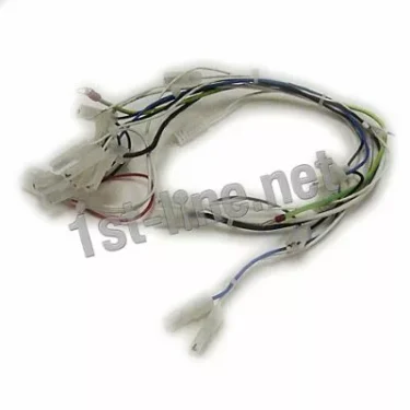 The Elektra 02963034 Wiring Cable Harness Assembly, featuring several connectors, is loosely coiled on a white background with the 1st-line.net watermark overlay. © 2025 1st-line.com