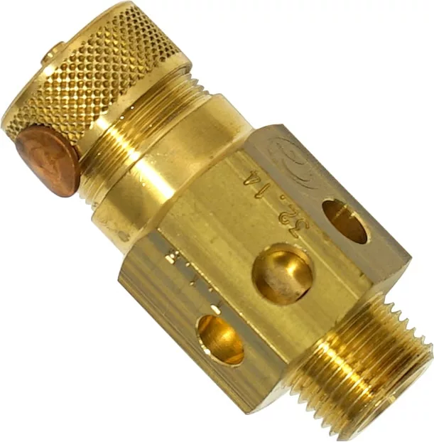 The Elektra 03199034 Safety Valve for Boiler (up to 2009) fits Elektra Commercial models, featuring threaded ends and multiple holes to safely release excess gas or air pressure. © 2025 1st-line.com