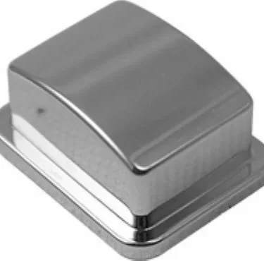 The Elektra 03224021 Push Button- Chrome is a shiny, metallic rectangular button with a curved top and flat base, shown on a white background. © 2025 1st-line.com