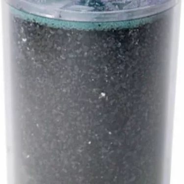 The Elektra 03376035 Active Carbon Cartridge is a cylindrical water filter featuring a transparent casing, black granular carbon inside, and a beige cap. © 2025 1st-line.com