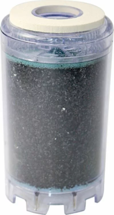 The Elektra 03376035 Active Carbon Cartridge is a cylindrical water filter featuring a transparent casing, black granular carbon inside, and a beige cap. © 2025 1st-line.com