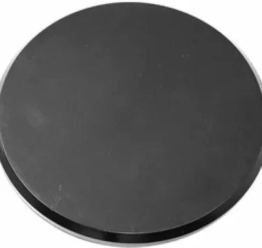 The Elektra 03428035 Doser Lid for Elektra MS and MSC Coffee Grinders is a round, flat, black disc with a smooth surface, shown from above against a white background. © 2025 1st-line.com