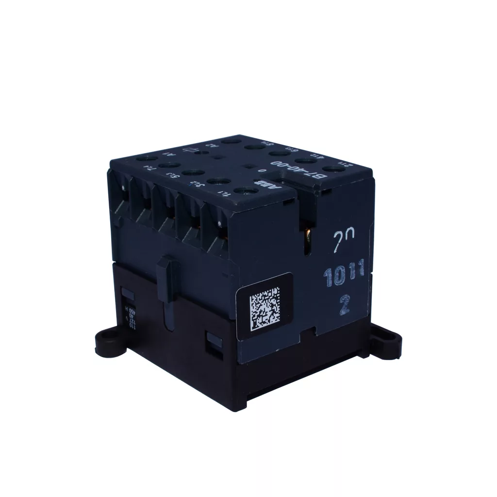 The Elektra 03735035 Electromagnetic Switch/Contactor 115V is shown against a white background, highlighting its black design, multiple terminal slots, and a QR code on the side. © 2025 1st-line.com