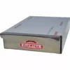 The Elektra BF Commercial Knock Out Box Drawer/Base is a rectangular stainless steel drawer with a handle and red Elektra logo, featuring a partially peeled protective film—ideal for cafés using the Elektra BF. © 2025 1st-line.com