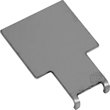 The Eureka 2310.0025 Contact Plate for Activation Plate - MCI Mignon, a flat, rectangular metal tool with a notched extension on one end, is shown on a white background. © 2025 1st-line.com