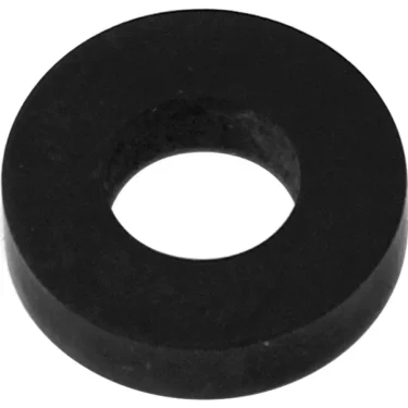 The Fiorenzato A1200155 Seal Washer (15.5x7.5x4mm) is a black, flat, round washer with a central hole for Fiorenzato commercial models, shown from above on a white background. © 2025 1st-line.com