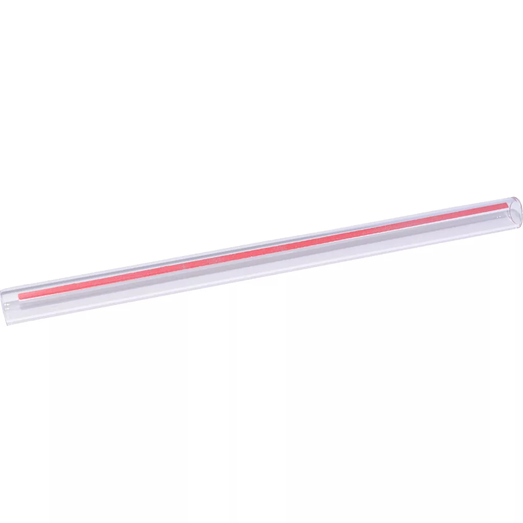 The Fiorenzato A1400008 Glass level indicator is a transparent plastic ruler with a red central line and measurement markings along the edge, displayed against a white background. © 2025 1st-line.com