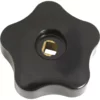 The Fiorenzato A1600044 Steam/Water Knob is a black, five-lobed plastic knob with a central square metal insert, designed for tightening or adjusting machinery or equipment. © 2025 1st-line.com