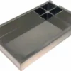 The Fiorenzato A1800178 Water Collecting Drip Tray is a rectangular metallic tray with raised edges, designed for efficiently collecting and managing water. © 2025 1st-line.com