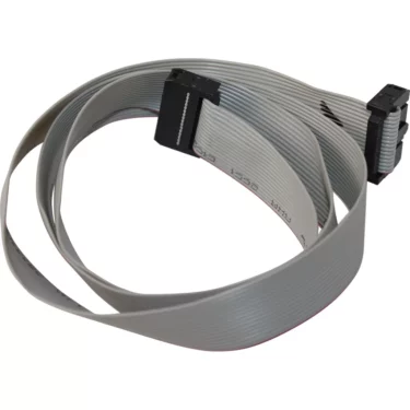 The Fiorenzato A2100110 Ribbon Cable is gray, 1100 mm long with 16 poles, and features multiple flat wires plus two black rectangular connectors—ideal for connecting electronic components or devices. © 2025 1st-line.com