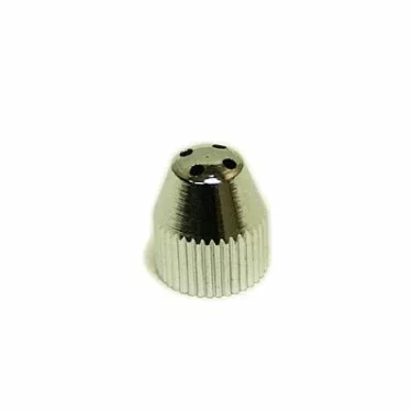 The Fiorenzato A2200044 Steam Wand Tip - 4 hole is a small, cylindrical, metallic accessory with a ridged base and four top holes, shown against a plain white background. © 2025 1st-line.com