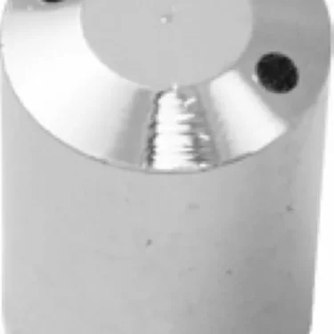 The Fiorenzato A2200054 Steam Wand Tip - 2 hole - Bricoletta / Volante is a shiny, cylindrical metal tip with a flat top featuring two small circular holes near the edge. © 2025 1st-line.com