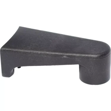 The Fiorenzato A3200002 Coffee Press Holder, a black, wedge-shaped plastic piece with a rounded edge and raised cylindrical section on one side, is shown against a white background. © 2025 1st-line.com