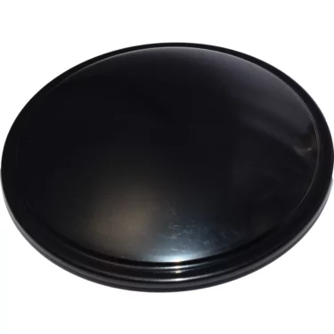 The Fiorenzato A3200008 Doge Doser Cover is a round, black, glossy plastic lid with a slightly raised edge, shown against a white background. © 2025 1st-line.com