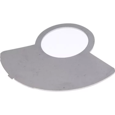 The Fiorenzato A3200016 Doge Doser Foil is a flat, semicircular metal plate with a circular cutout near the straight edge, shown against a white background. © 2025 1st-line.com