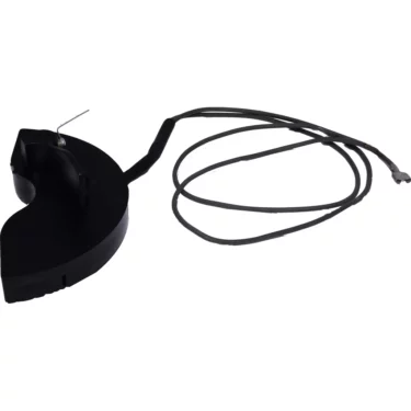 The Fiorenzato A3200084 Doge Automatic Switch 230/400v is a black plastic component with a curved shape, two long attached black wires, and a small metal piece protruding from the top. © 2025 1st-line.com